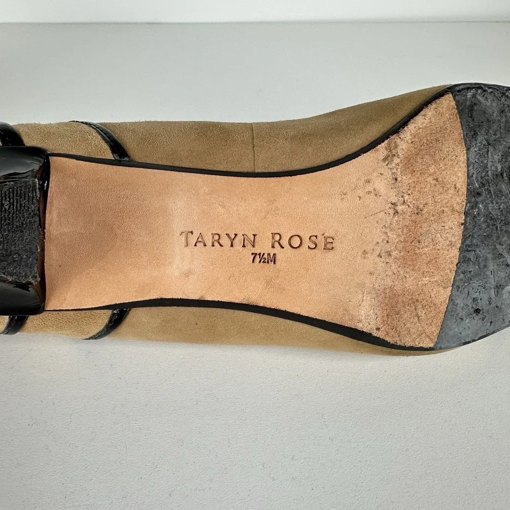Taryn Rose Womens 7.5 M Chari Suede Leather Pump Patent Heel Beige Tan Round Toe